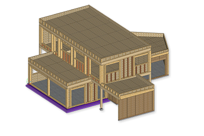 Visualisation de la structure bois de la maison passive en 3 dimensions .
